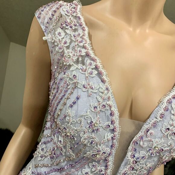 Gorgeous  Custom Embroidered Floral Lace With Beads & Sequins Fishtail Gown - Picture 11 of 15